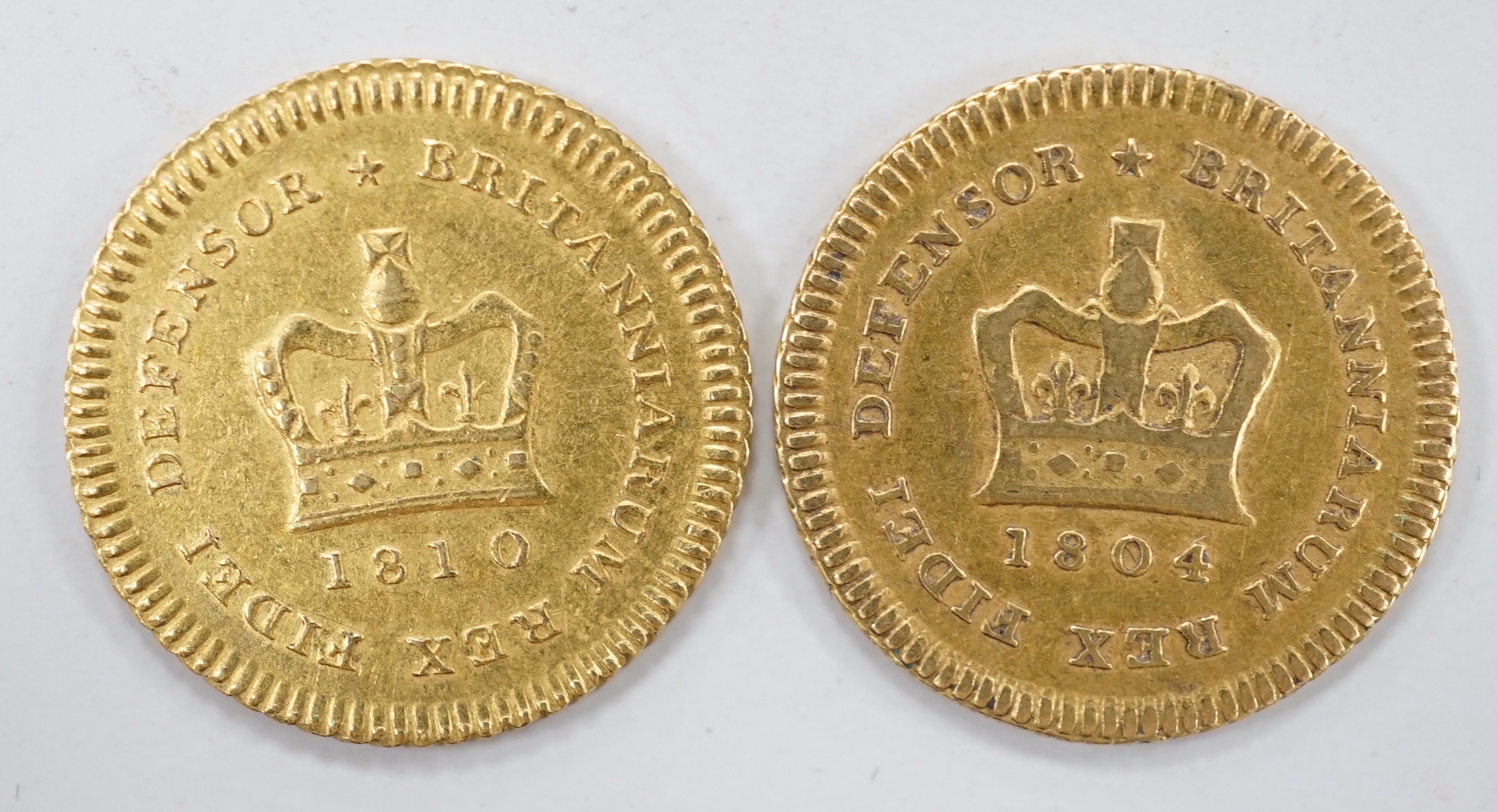 Two George III gold third guineas 1810 and 1804